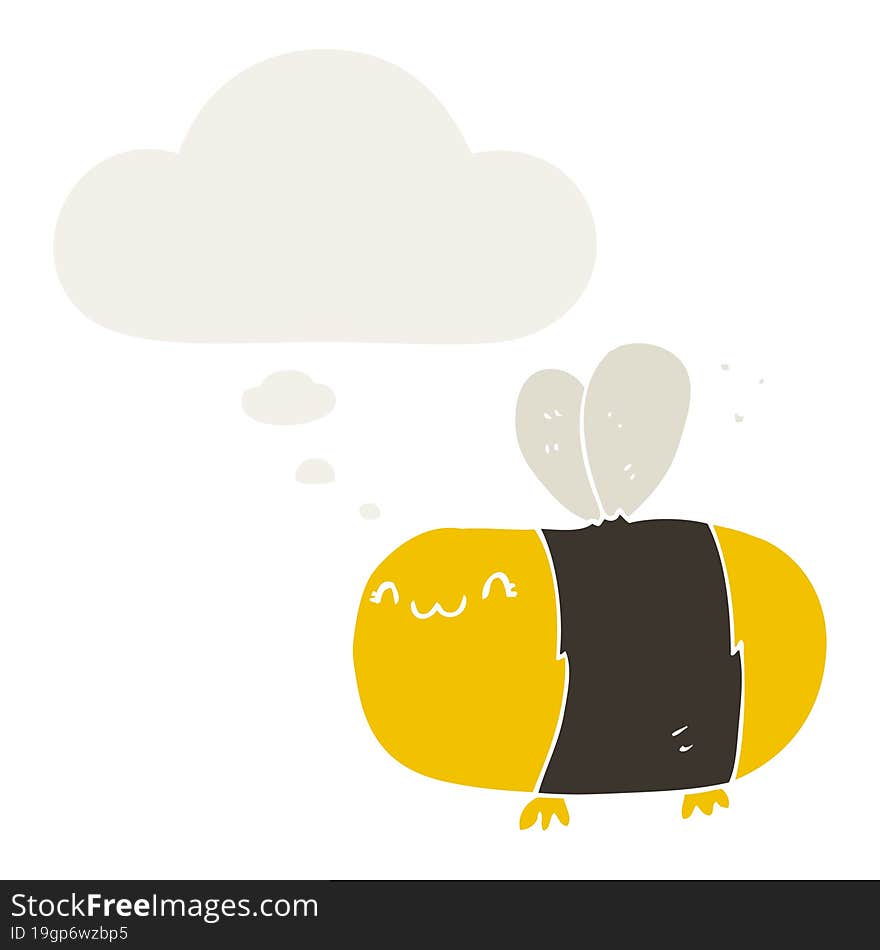 Cute Cartoon Bee And Thought Bubble In Retro Style