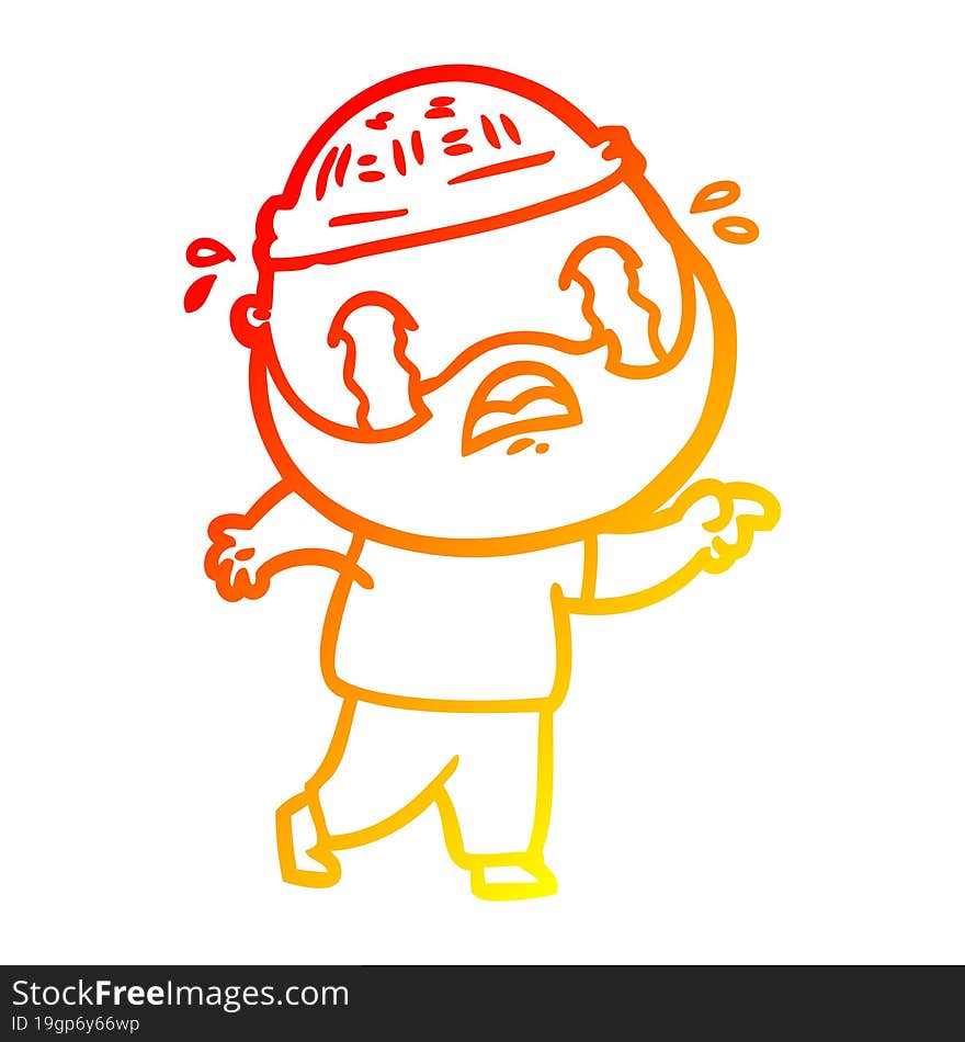 warm gradient line drawing cartoon bearded man crying