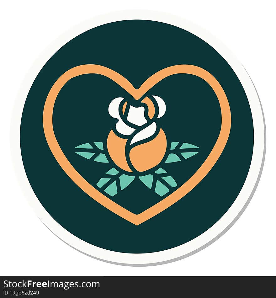 Tattoo Style Sticker Of A Heart And Flowers