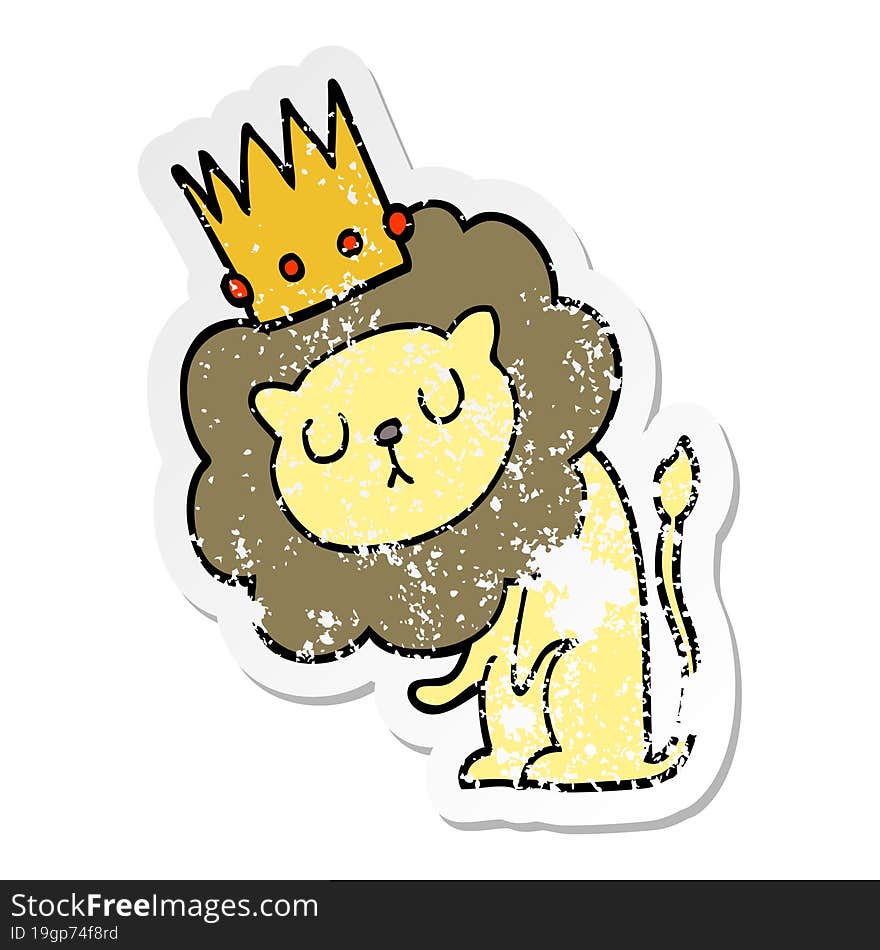 Distressed Sticker Of A Cartoon Lion With Crown