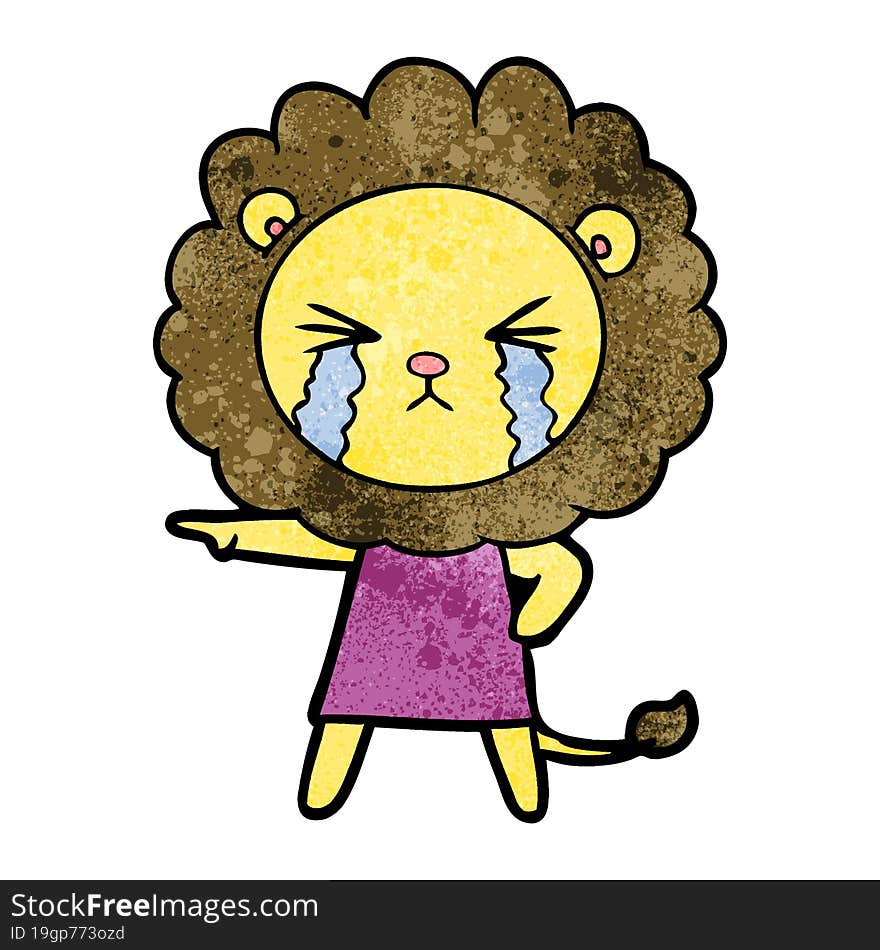 cartoon crying lion wearing dress. cartoon crying lion wearing dress