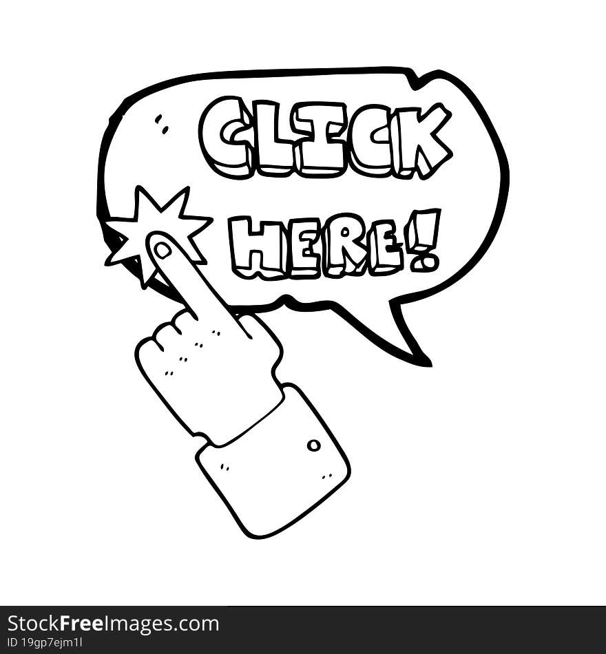 Speech Bubble Cartoon Click Here Sign With Finger