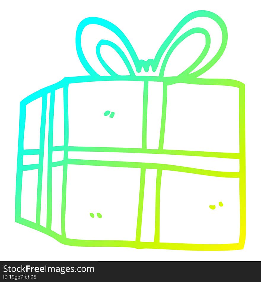 cold gradient line drawing of a cartoon wrapped present