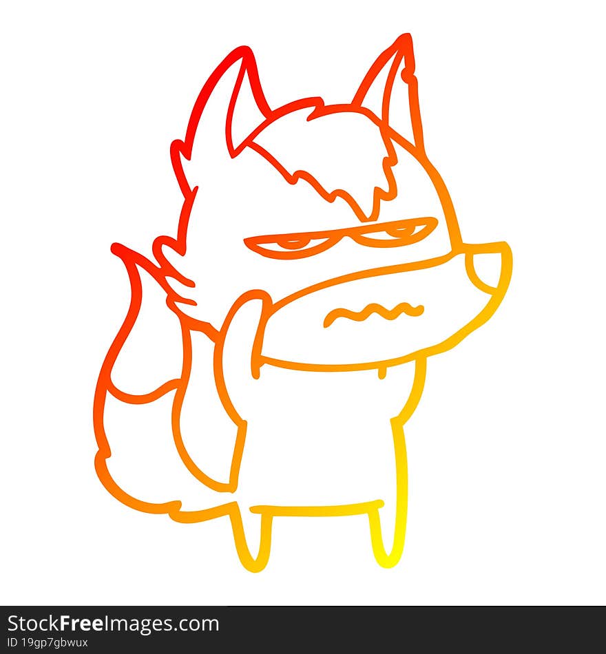 Warm Gradient Line Drawing Cartoon Annoyed Wolf