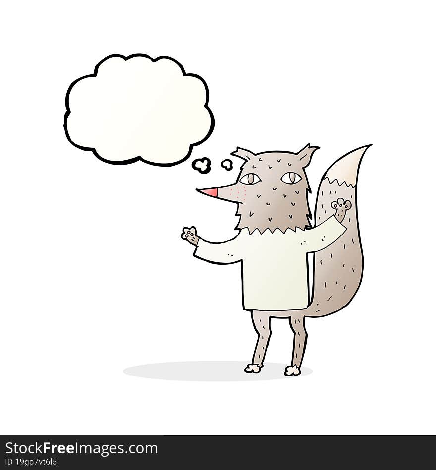 cartoon wolf with thought bubble