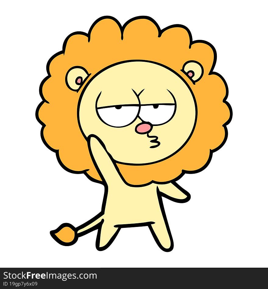 cartoon bored lion waving. cartoon bored lion waving