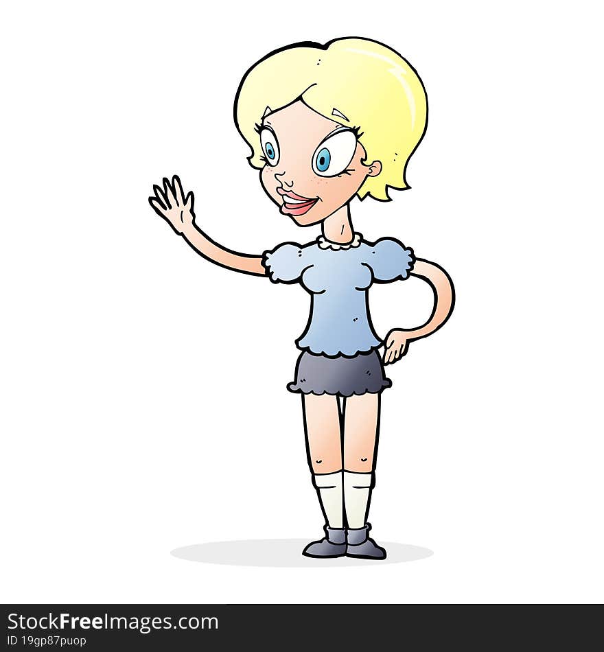 cartoon waving woman