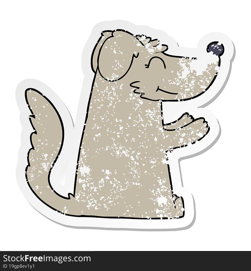 distressed sticker of a happy cartoon dog