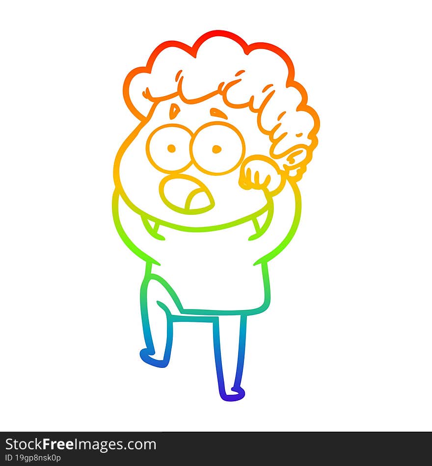 rainbow gradient line drawing cartoon man gasping in surprise