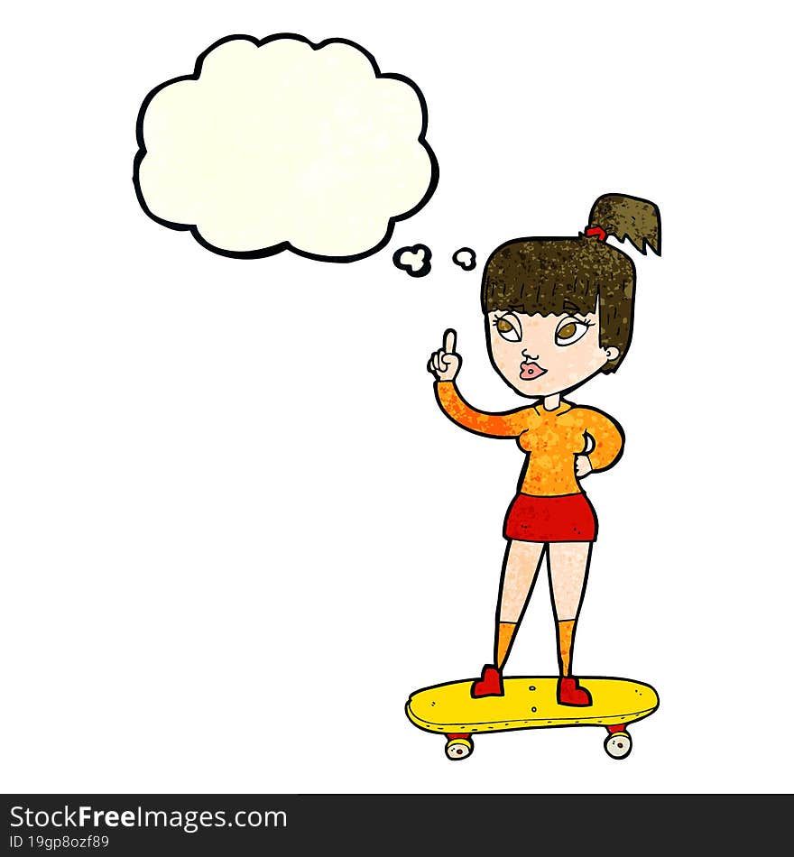 cartoon skater girl with thought bubble