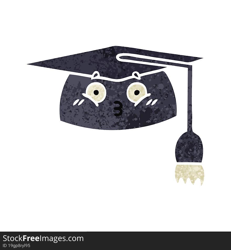 retro illustration style cartoon graduation hat