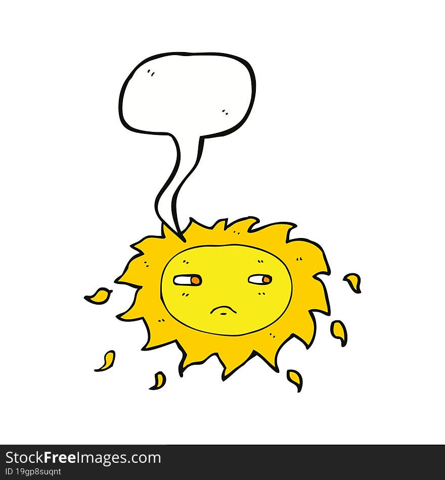 cartoon sad sun with speech bubble