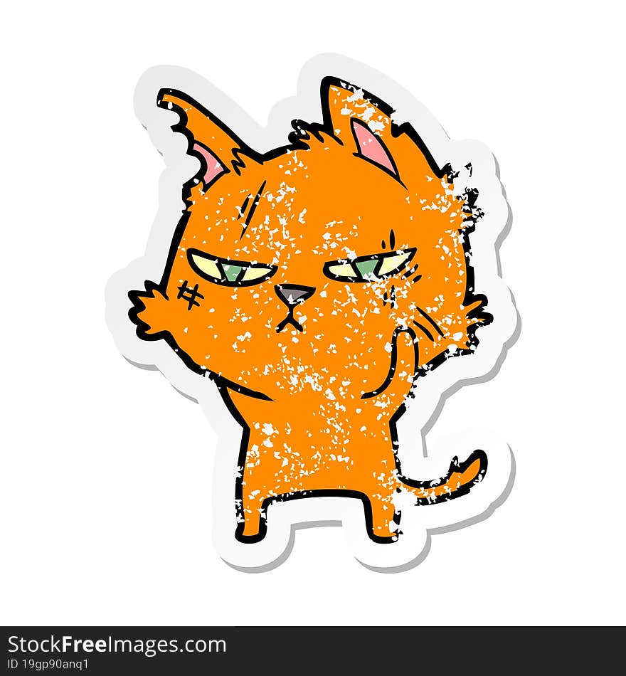 Distressed Sticker Of A Tough Cartoon Cat