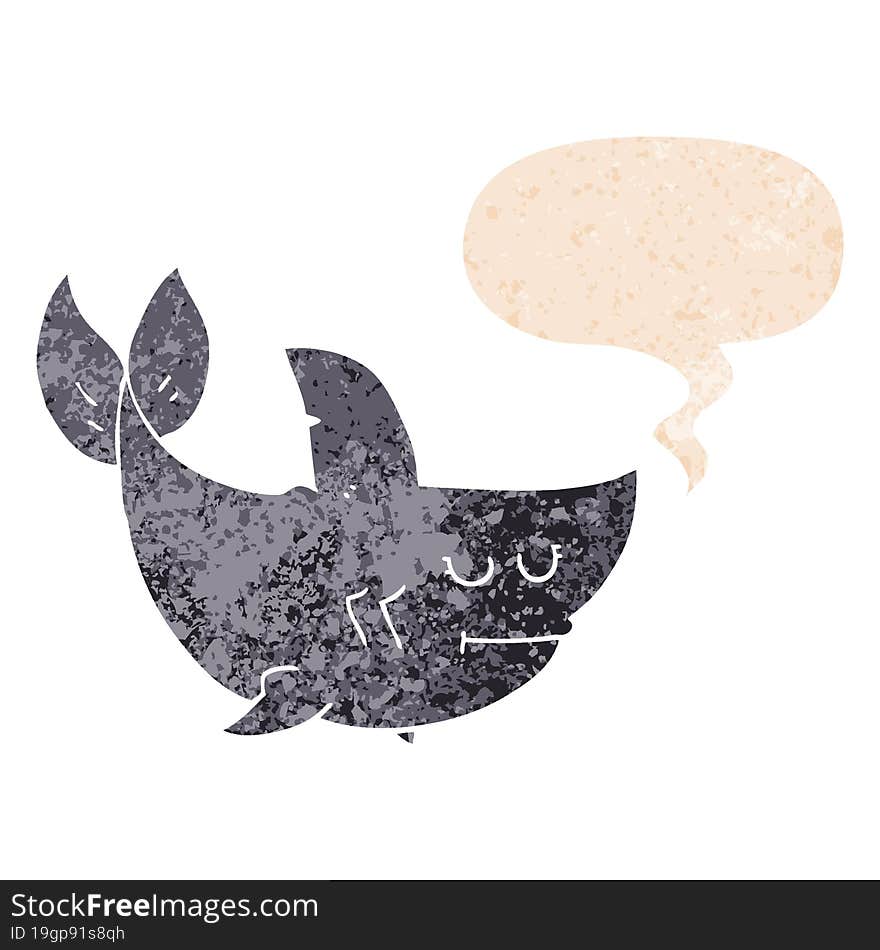 Cartoon Shark And Speech Bubble In Retro Textured Style