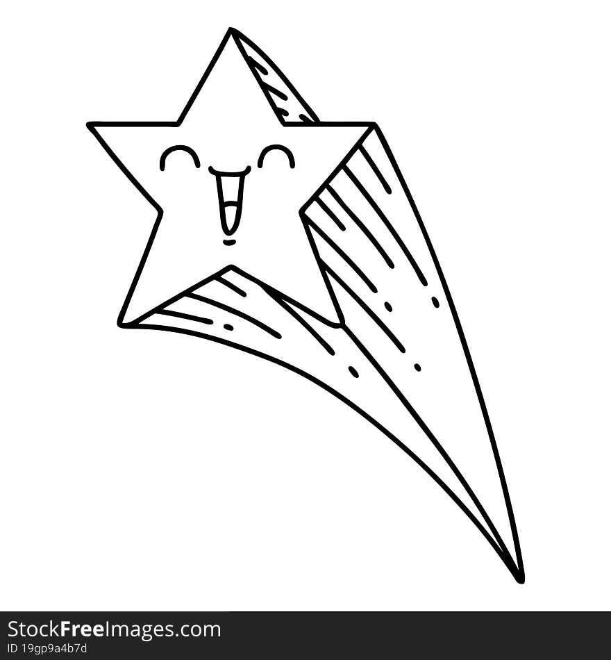 traditional black line work tattoo style shooting star