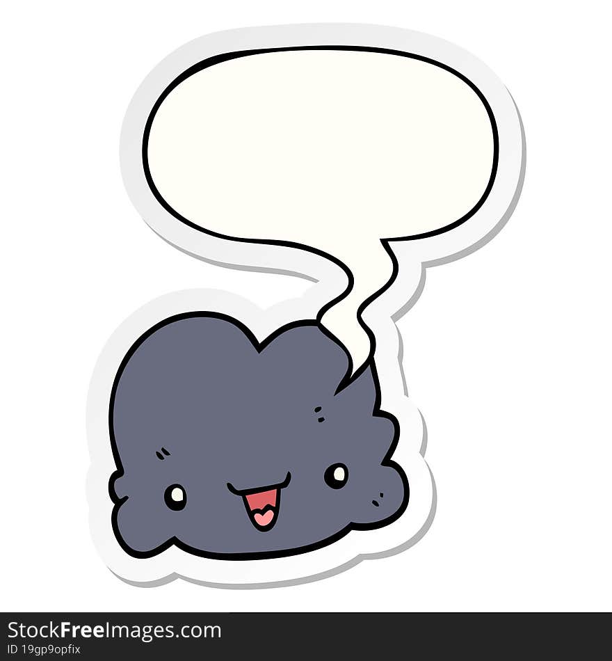 Cartoon Tiny Happy Cloud And Speech Bubble Sticker