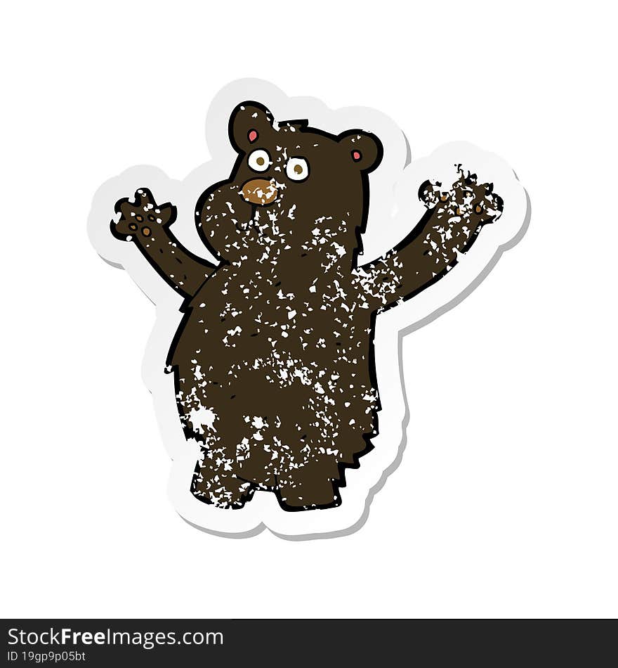 Retro Distressed Sticker Of A Cartoon Funny Black Bear