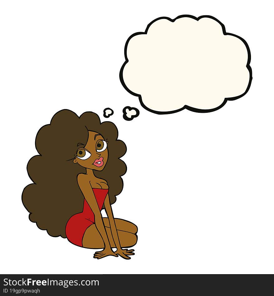 cartoon pretty woman with thought bubble