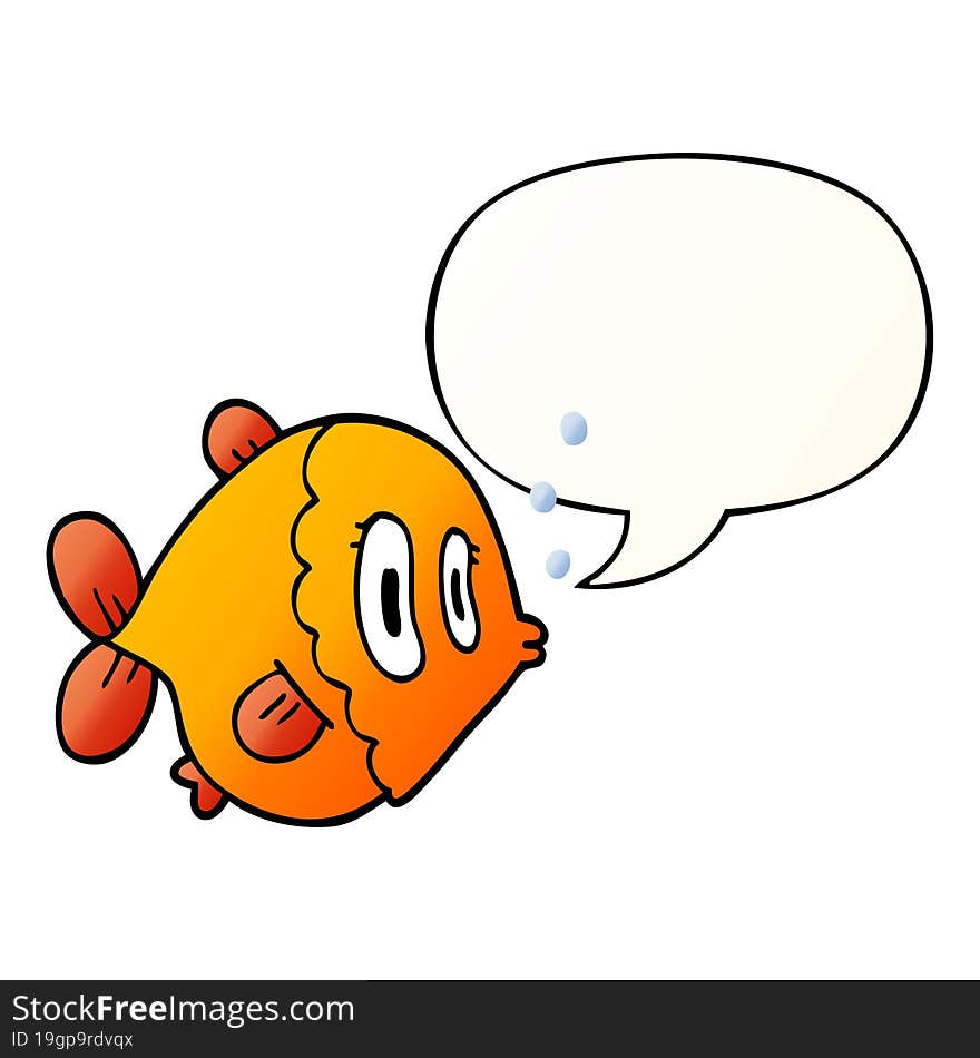 Cartoon Fish And Speech Bubble In Smooth Gradient Style