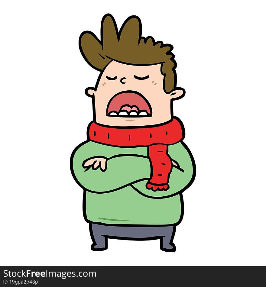 cartoon obnoxious man in winter clothes. cartoon obnoxious man in winter clothes