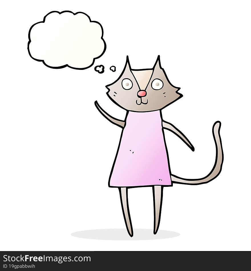 cute cartoon cat waving with thought bubble