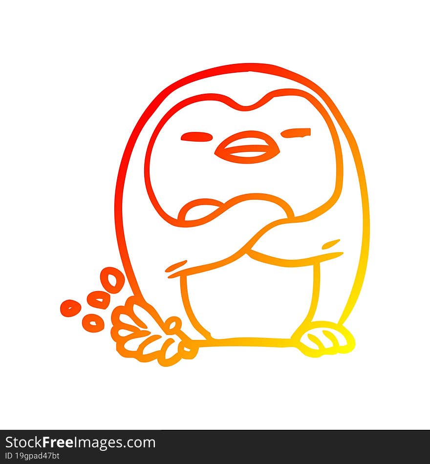 warm gradient line drawing penguin tapping foot