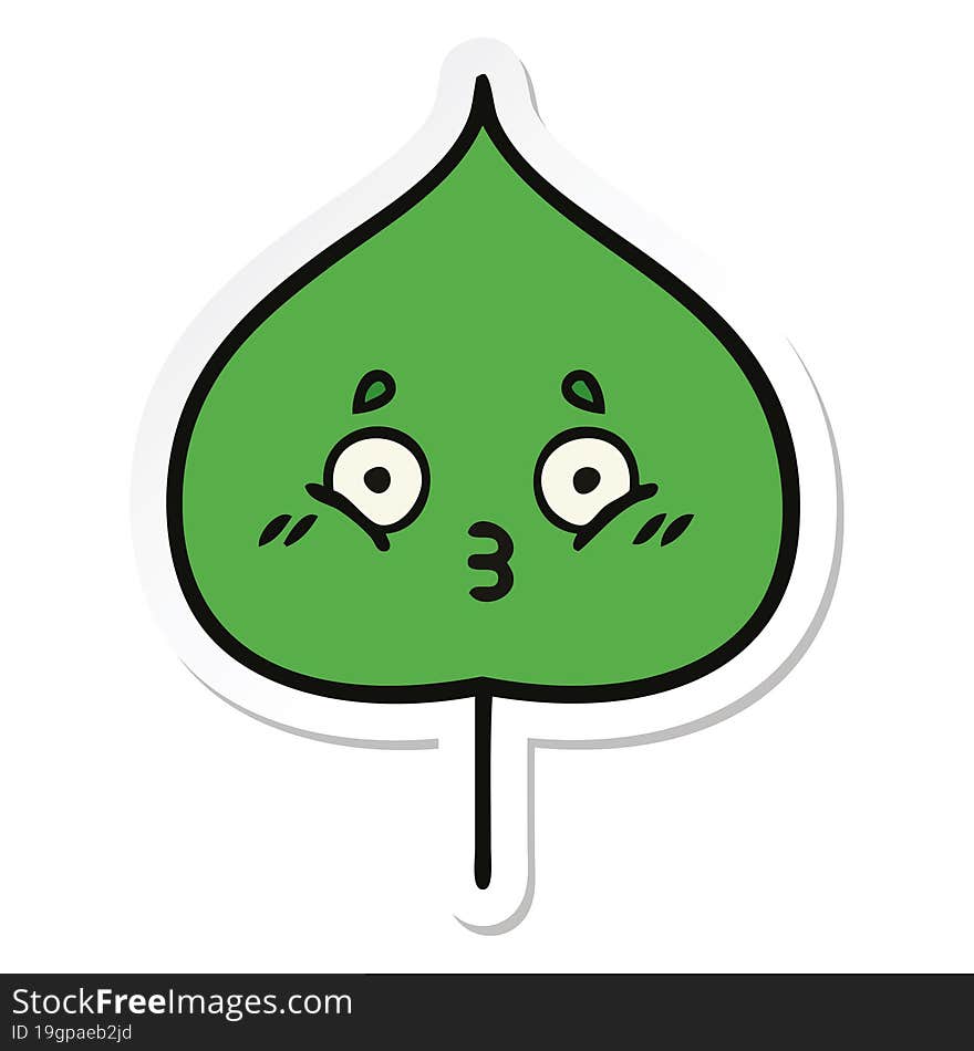 sticker of a cute cartoon expressional leaf