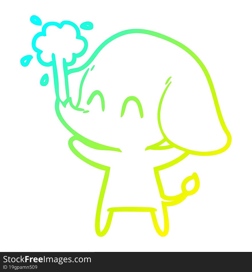 cold gradient line drawing cute cartoon elephant spouting water