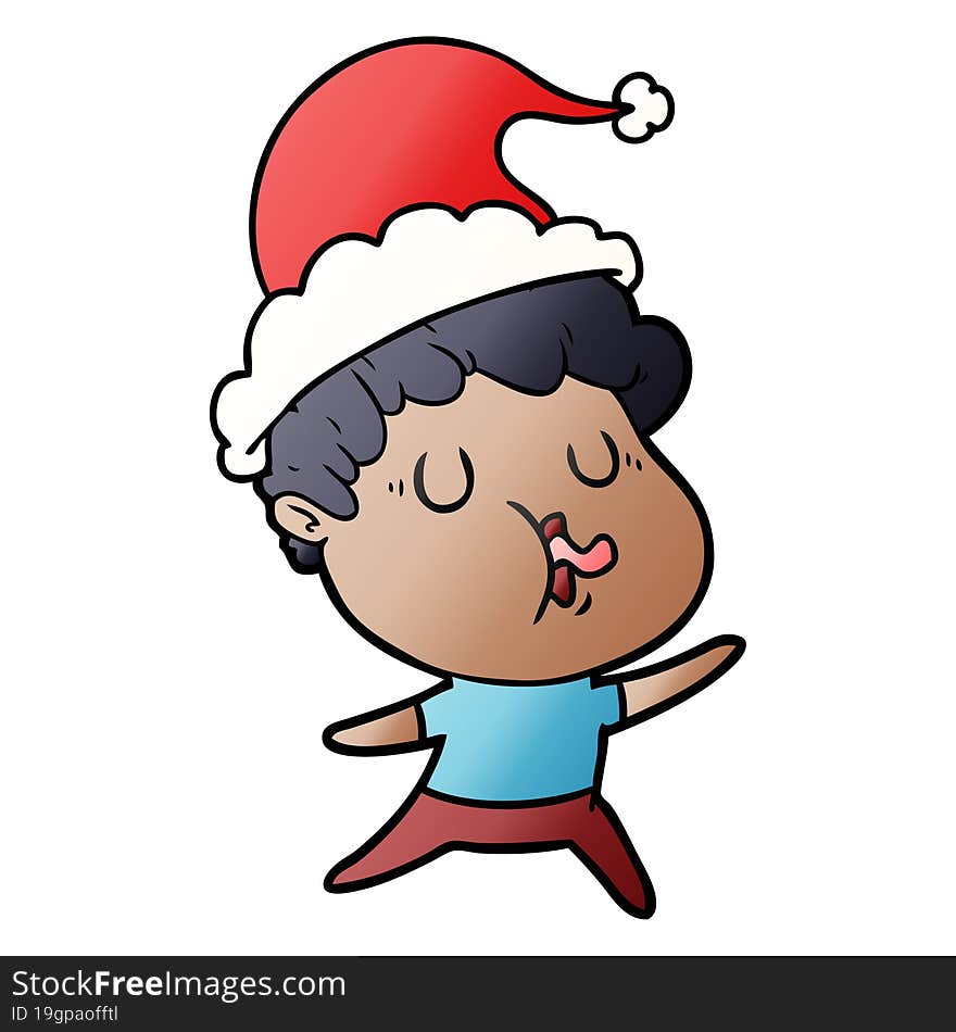 gradient cartoon of a man singing wearing santa hat