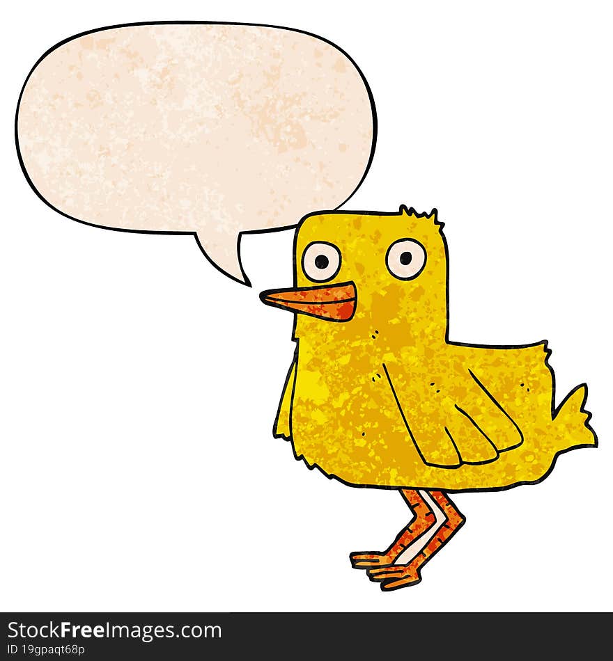 Cartoon Duck And Speech Bubble In Retro Texture Style