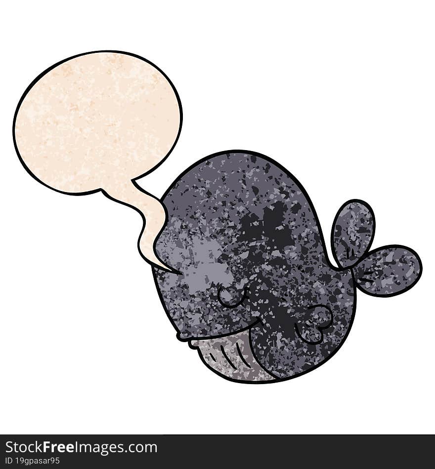 cartoon whale and speech bubble in retro texture style