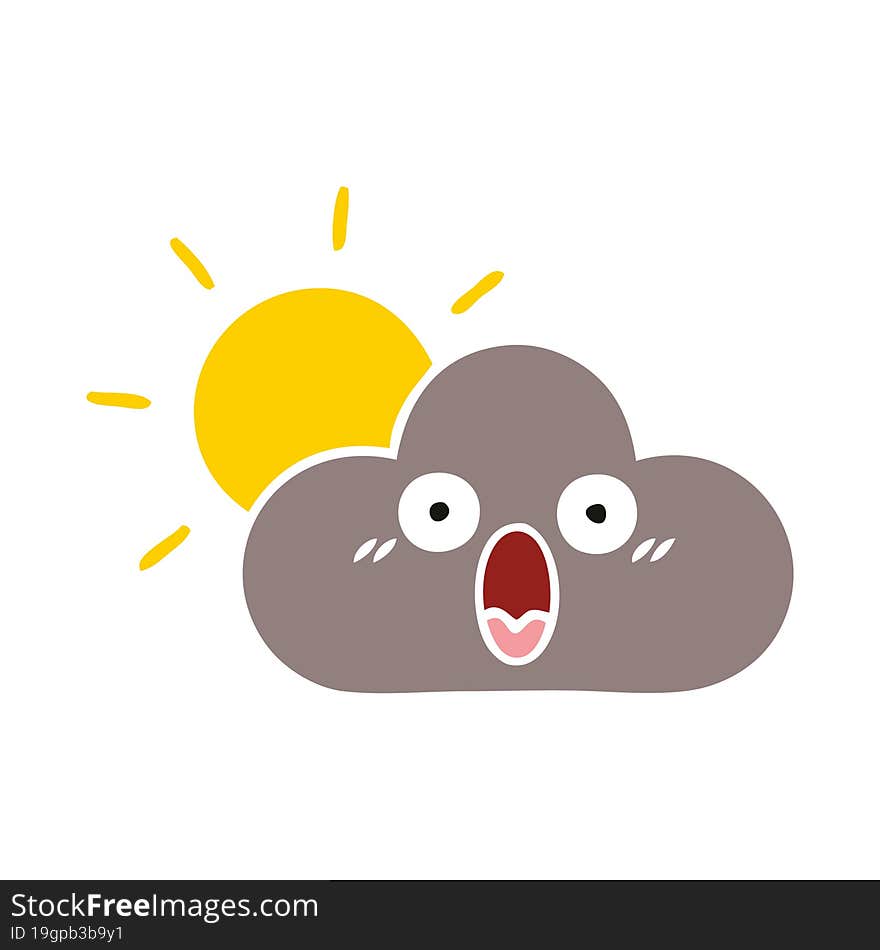 Flat Color Retro Cartoon Storm Cloud And Sun