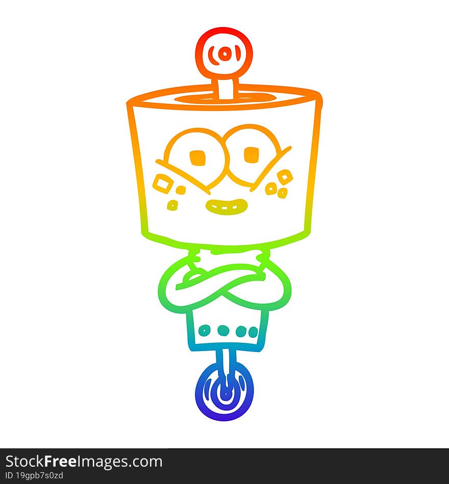 rainbow gradient line drawing of a happy cartoon robot