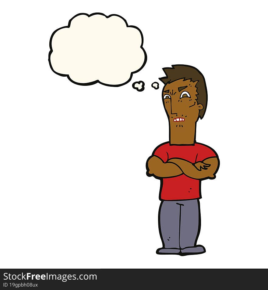 Cartoon Annoyed Man With Folded Arms With Thought Bubble