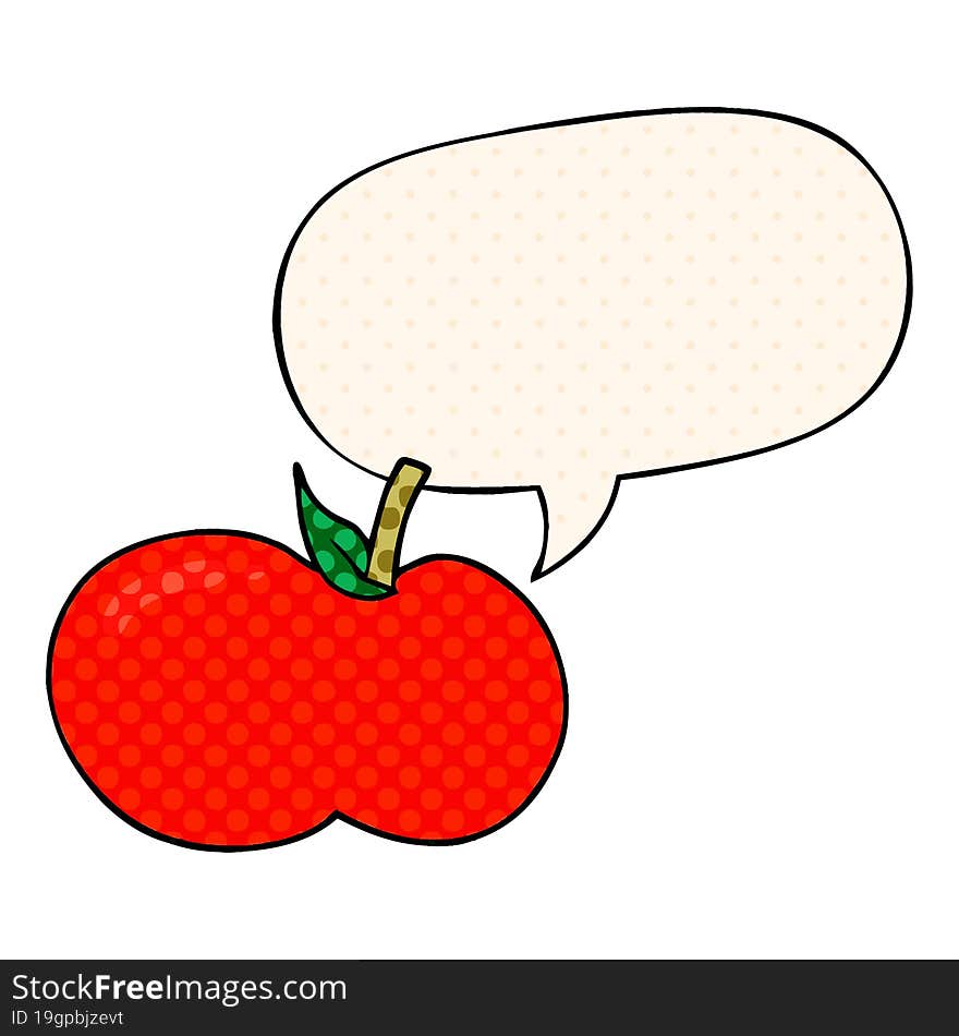 cartoon apple and speech bubble in comic book style