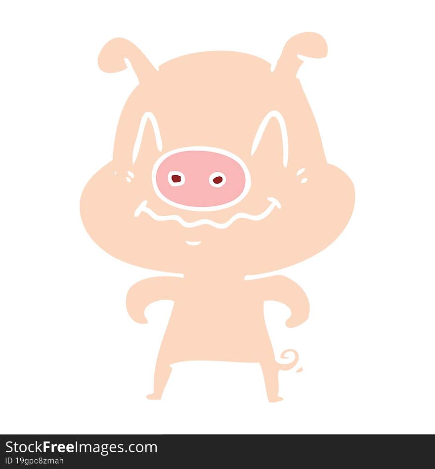 nervous flat color style cartoon pig