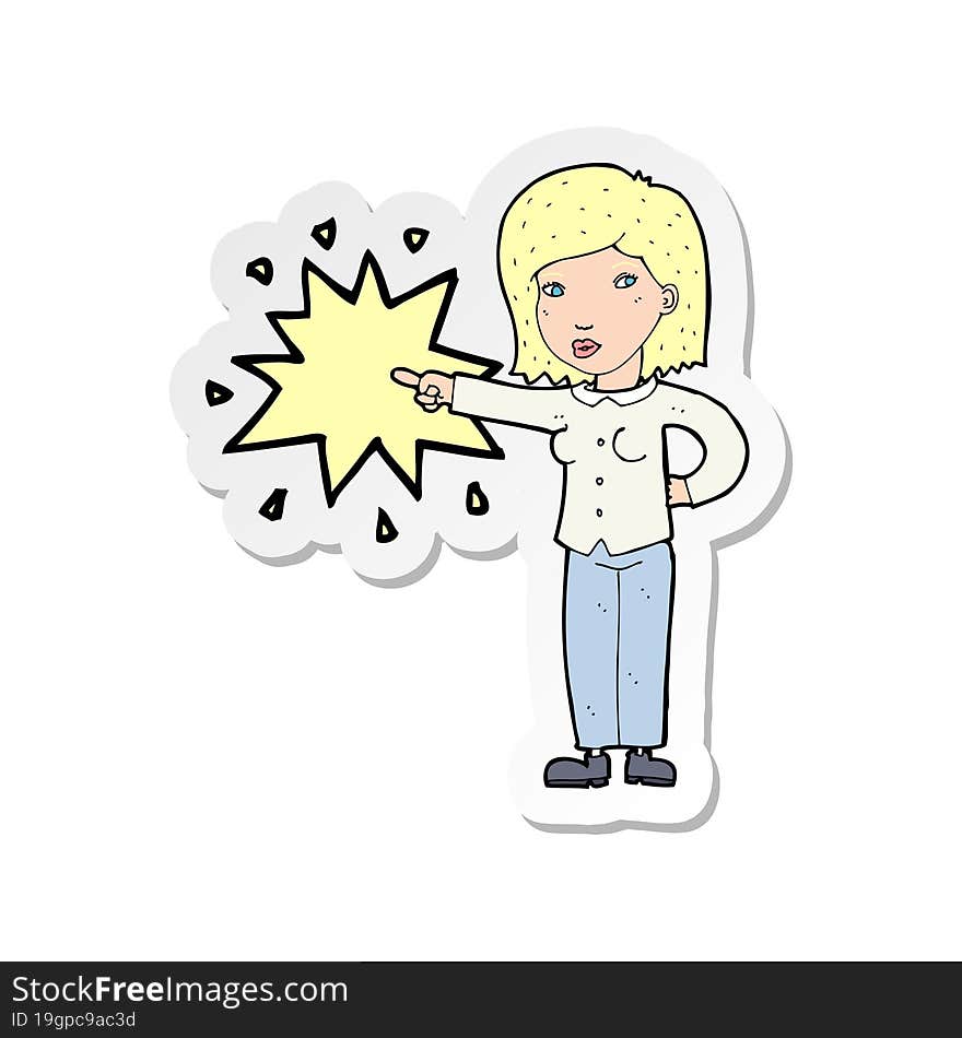 sticker of a cartoon woman accusing