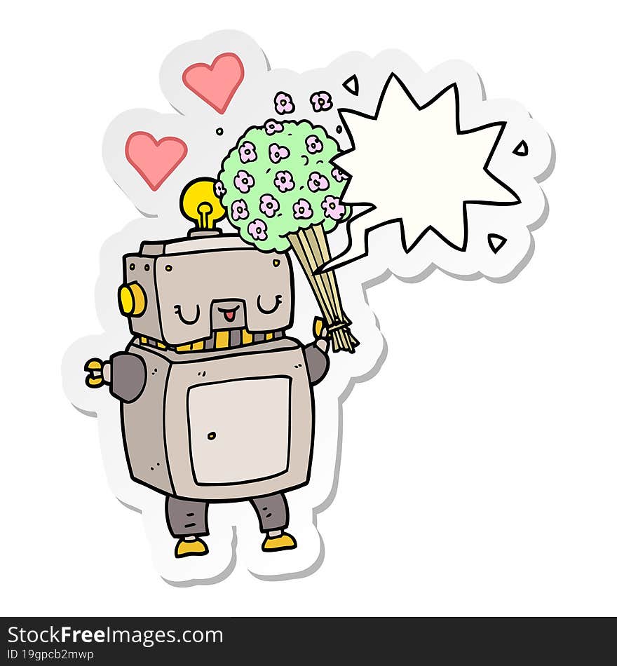 cartoon robot in love with speech bubble sticker