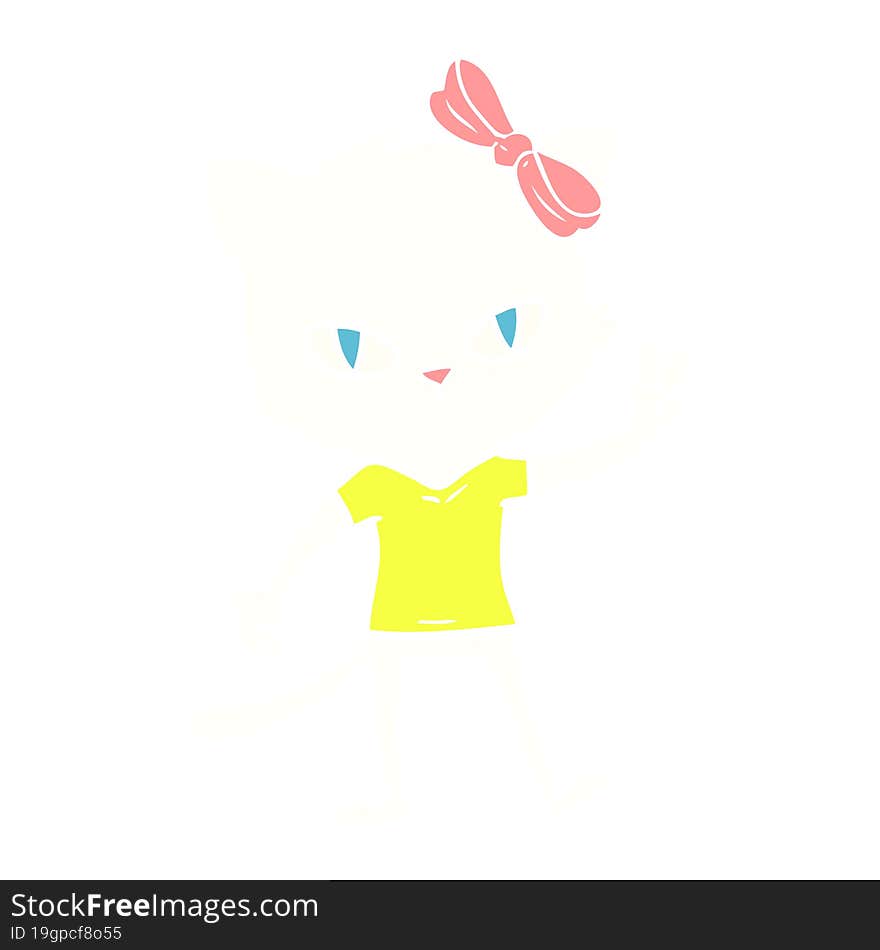 cute flat color style cartoon cat girl giving peace sign