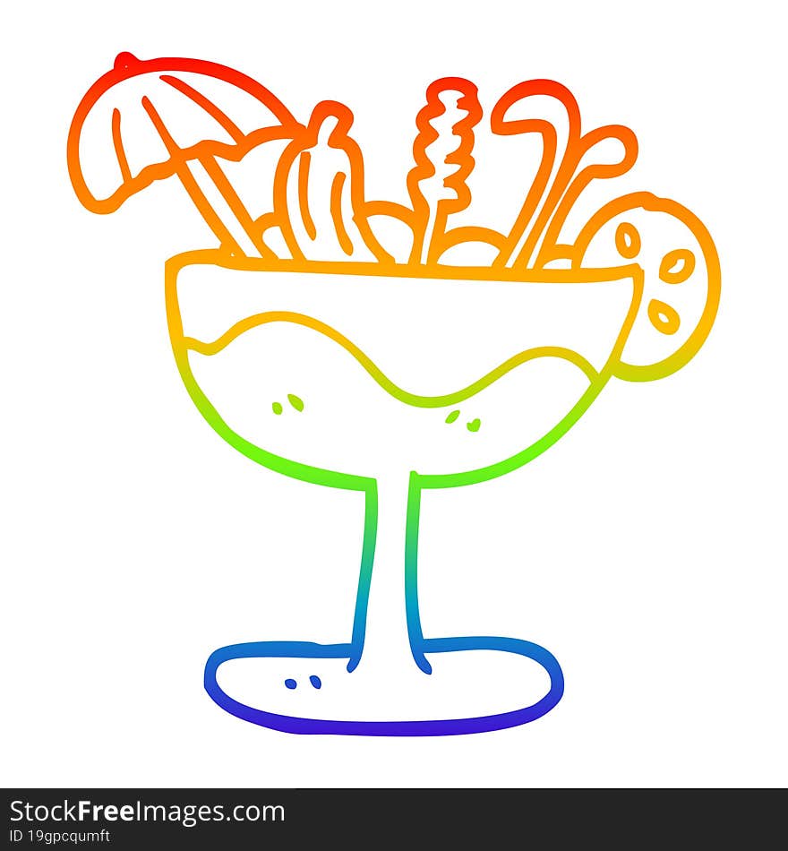 rainbow gradient line drawing cartoon tropical cocktail