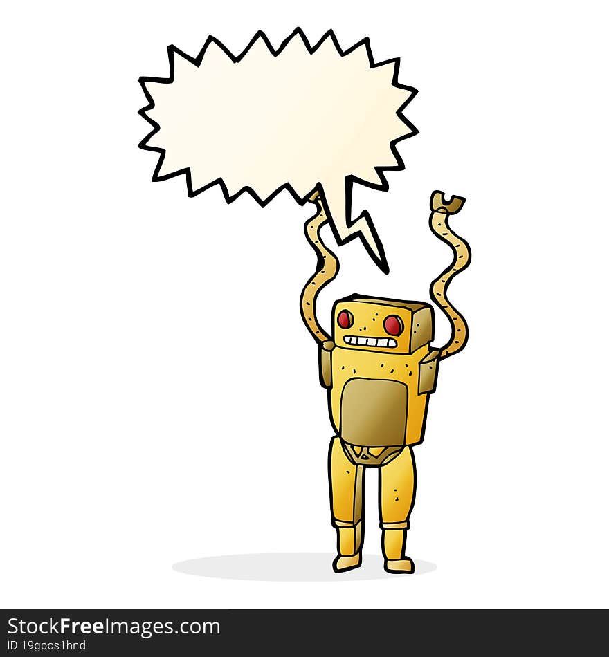 cartoon funny robot with speech bubble