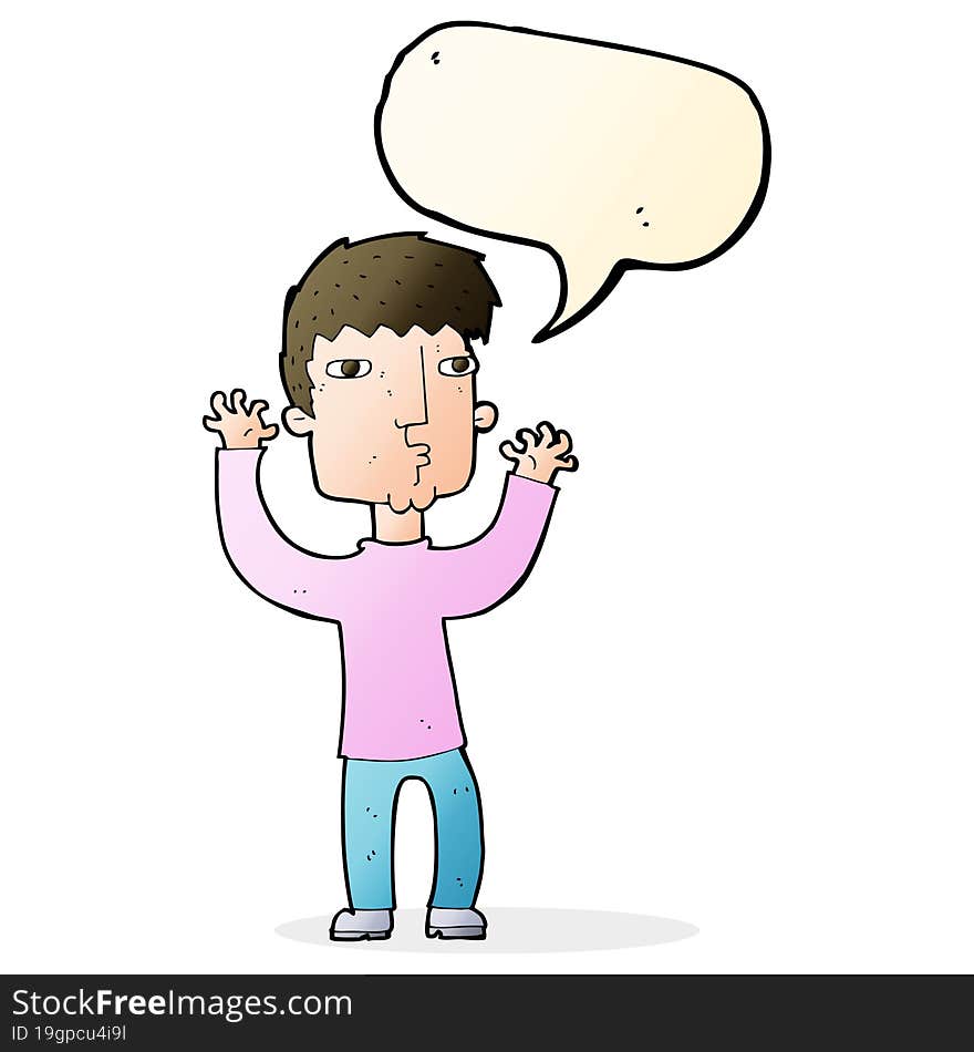 cartoon anxious man with speech bubble