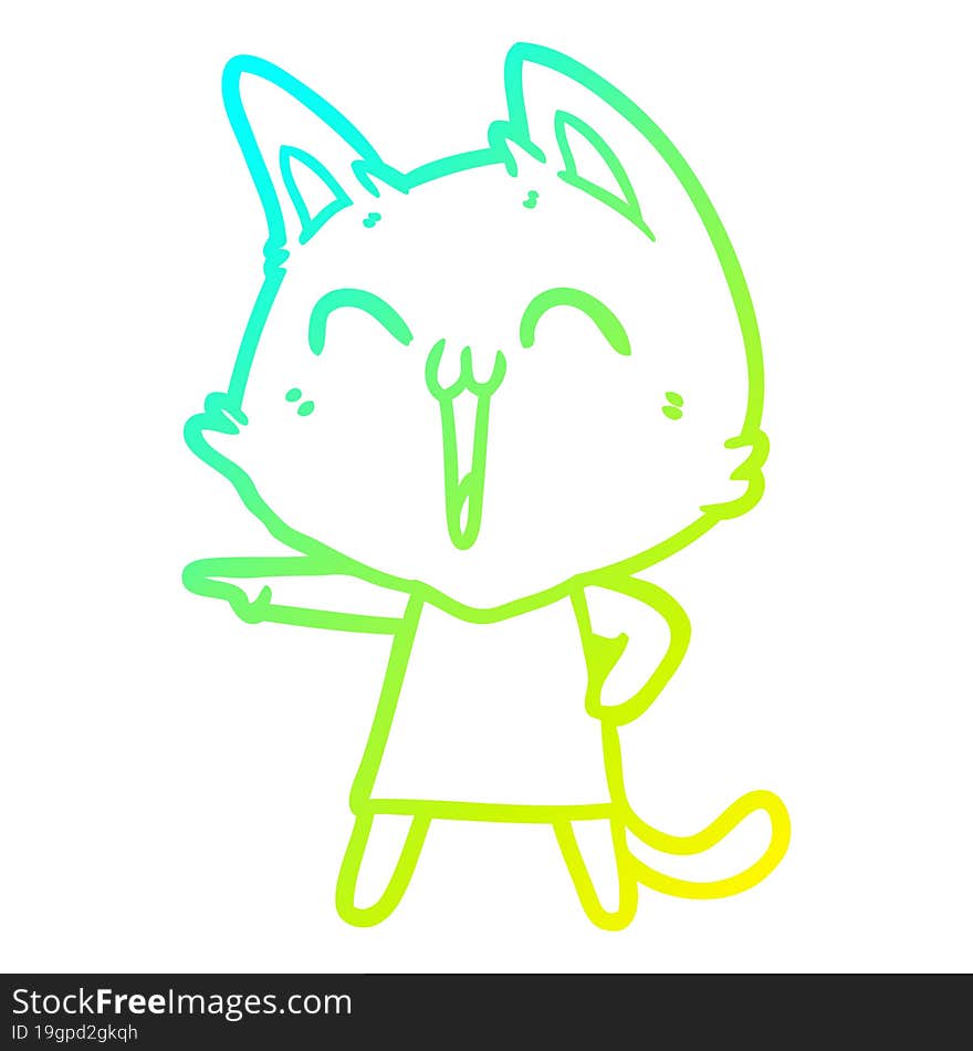 cold gradient line drawing of a happy cartoon cat