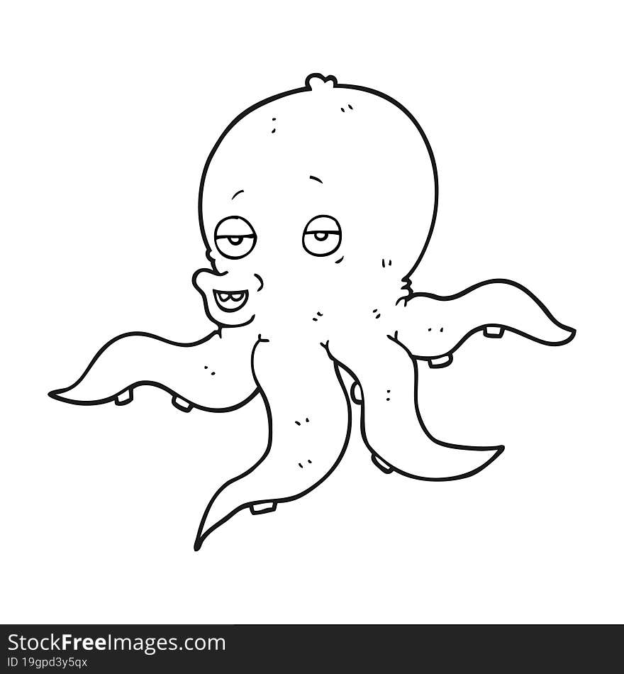 Black And White Cartoon Octopus