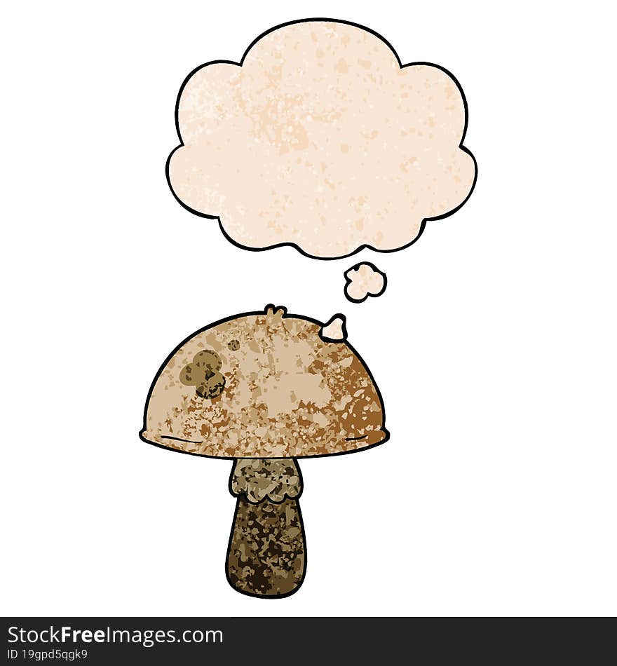 cartoon mushroom with thought bubble in grunge texture style. cartoon mushroom with thought bubble in grunge texture style