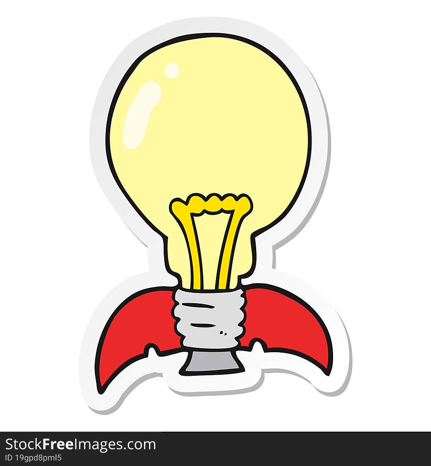 Sticker Of A Cartoon Lightbulb Rocket Ship