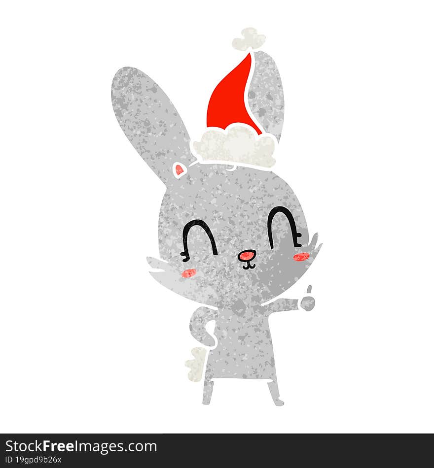 cute retro cartoon of a rabbit wearing santa hat