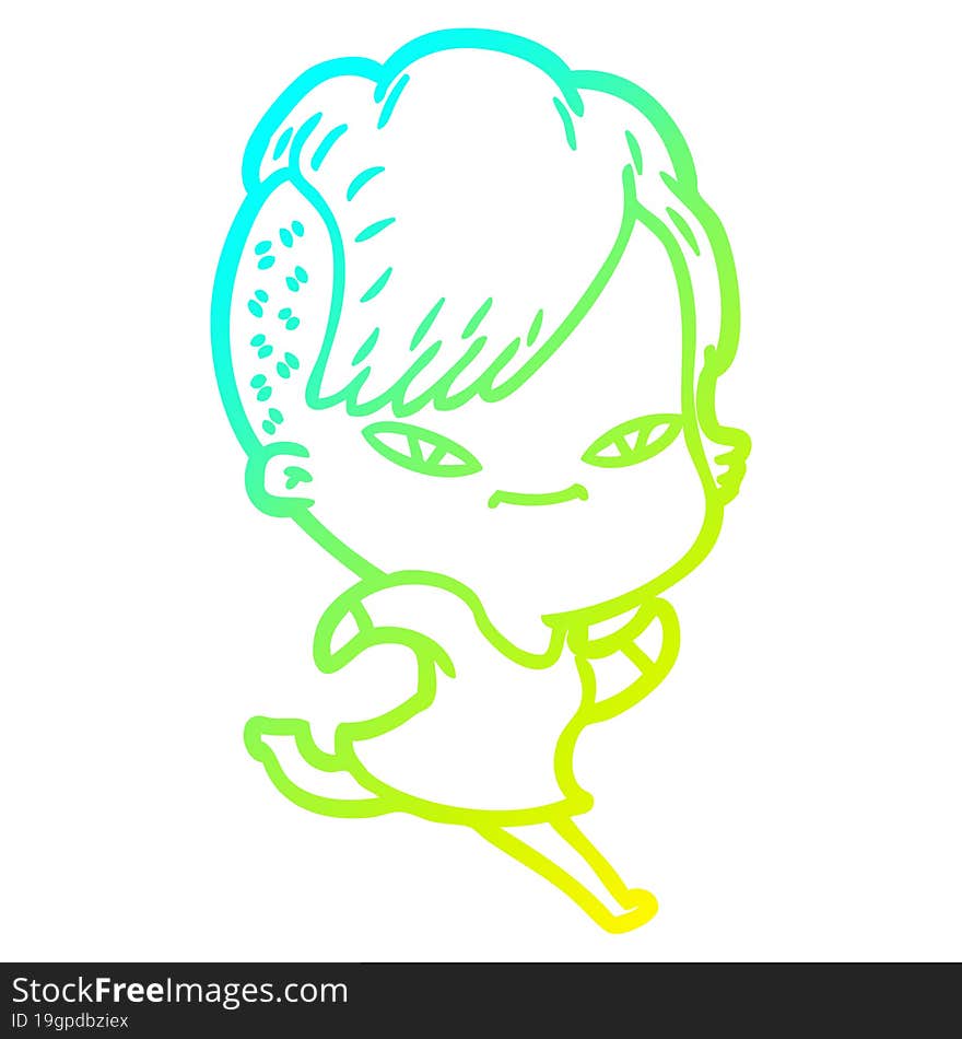 Cold Gradient Line Drawing Cute Cartoon Girl With Hipster Haircut