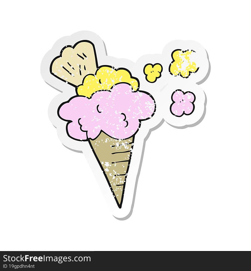 Retro Distressed Sticker Of A Cartoon Ice Cream