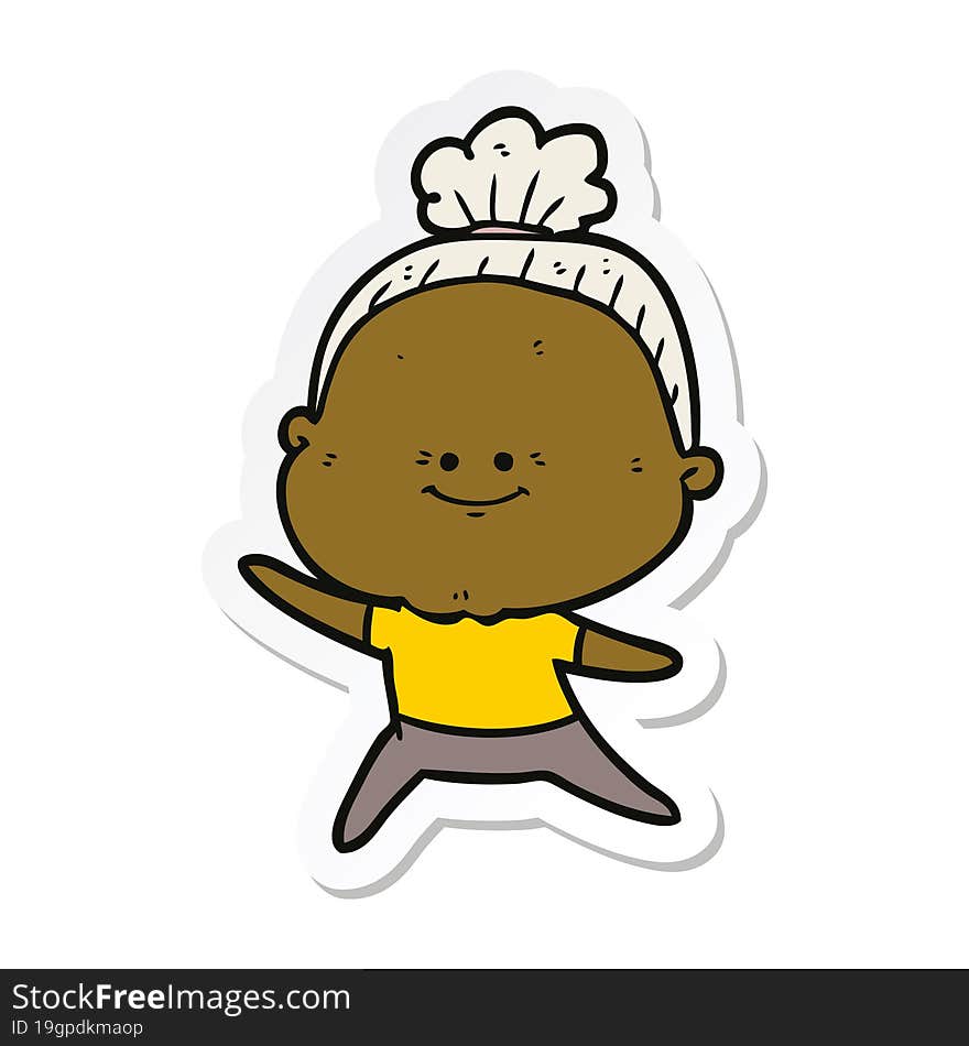 sticker of a cartoon happy old woman